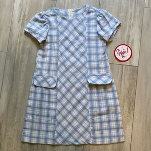 NWT Funtasia Too! Blue Plaid Short Sleeve Shift Dress with Faux Pockets, girls 8